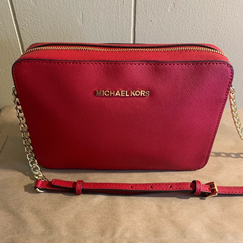Michael Kors Red Leather Crossbody Bag